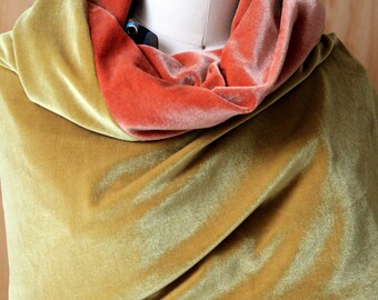 Chal de terciopelo bicolor: dorado mostaza y cobre