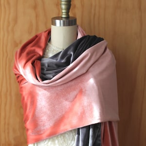 Peach and gray med dense Lux velvet shawl/2 sizes available in drop down box/ bridesmaid/evening shawl/handmade/Free shipping in U.S.