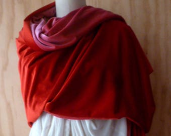 65x28 in picture Red and pink 2 tone velvet shawl/handmade beautiful fun colors/ weddings/coverup/wraps for custom color by Cheryl Johnston