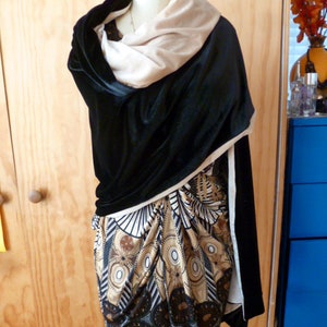 Lux black and egg shell 2 tone long velvet shawl/72x28 in picture/velvet on both sides/free shipping/Any color combo/ by Cheryl Johnston