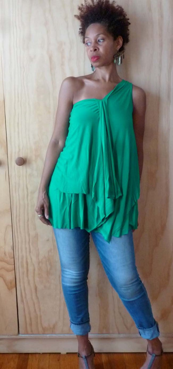 Jade green sleeveless topv neck drape tunichandmade to fit Etsy