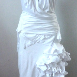 Cotton Lycra Halter wedding 2 piece/skirt with ruffles/bottom is doubled for support/ custom made by Cheryl Johnston/ raw edge one of a kind