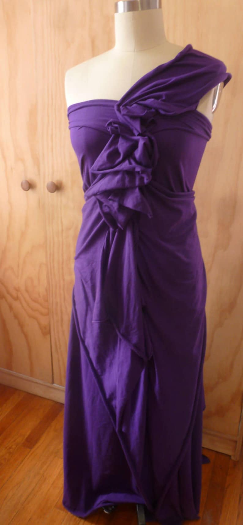 Purple cotton lycra dress with one shoulderlayered dressDesigned by Cheryl Johnston