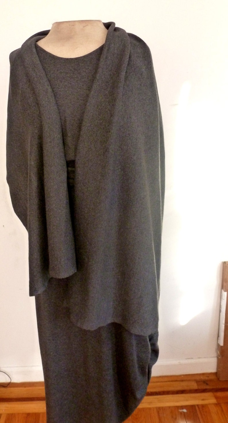 Gray knit dress with attached scarf | Etsy