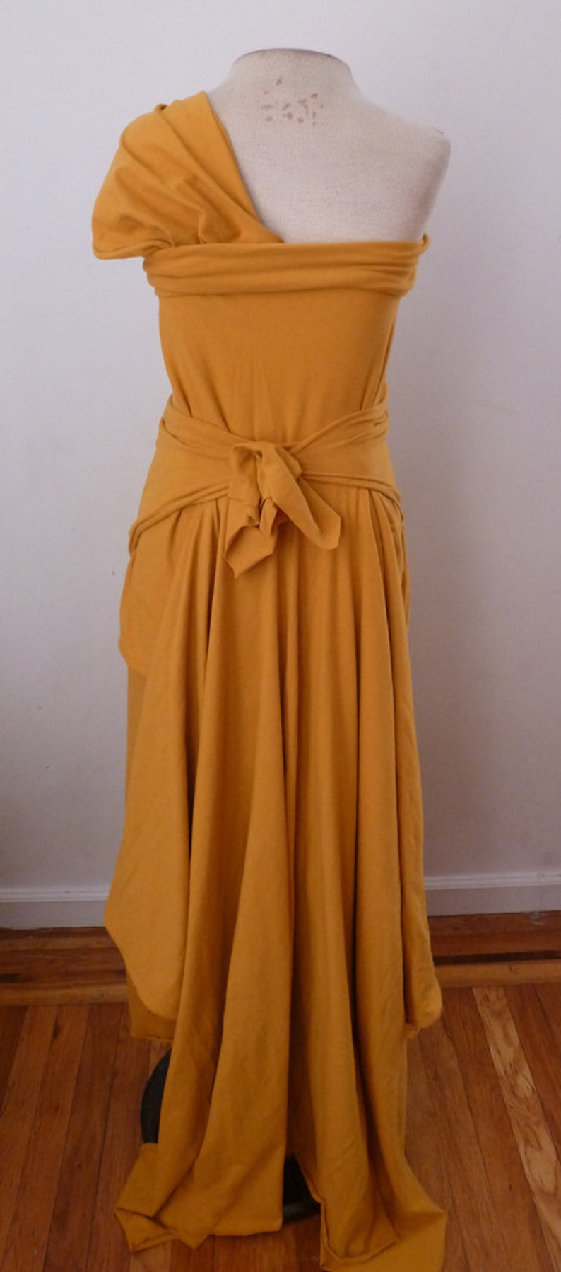 Mustard cotton lycra dress with one shoulder/layered dress/Designed by Cheryl Johnston/organic style wedding dress/maid of honor dress image 2