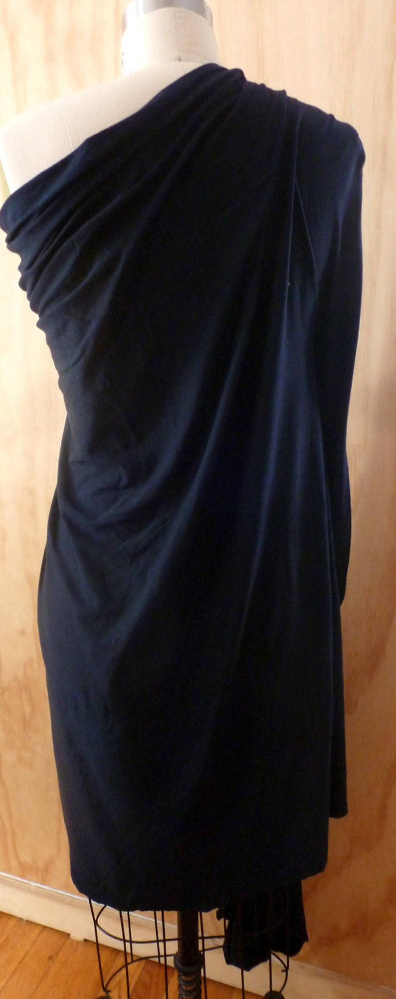 Black draped long one shoulder top with detail ruching