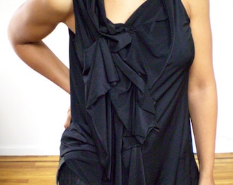 Black Ruffle Sleeveless top,dress top,work blouse,ity fabric designed by Cheryl Johnston for Cheryldine/Next day shipping/mothers day gift