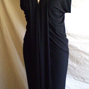 V neck Gunmetal drape front dress with light gray accent/waist is sinched at the waist/racer back dress made to order by cheryl Johnston image 3