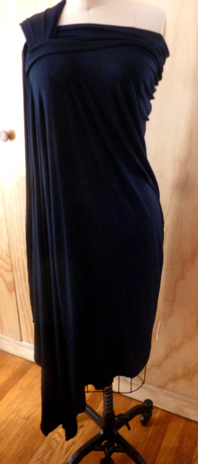 Black draped long one shoulder top with detail ruching