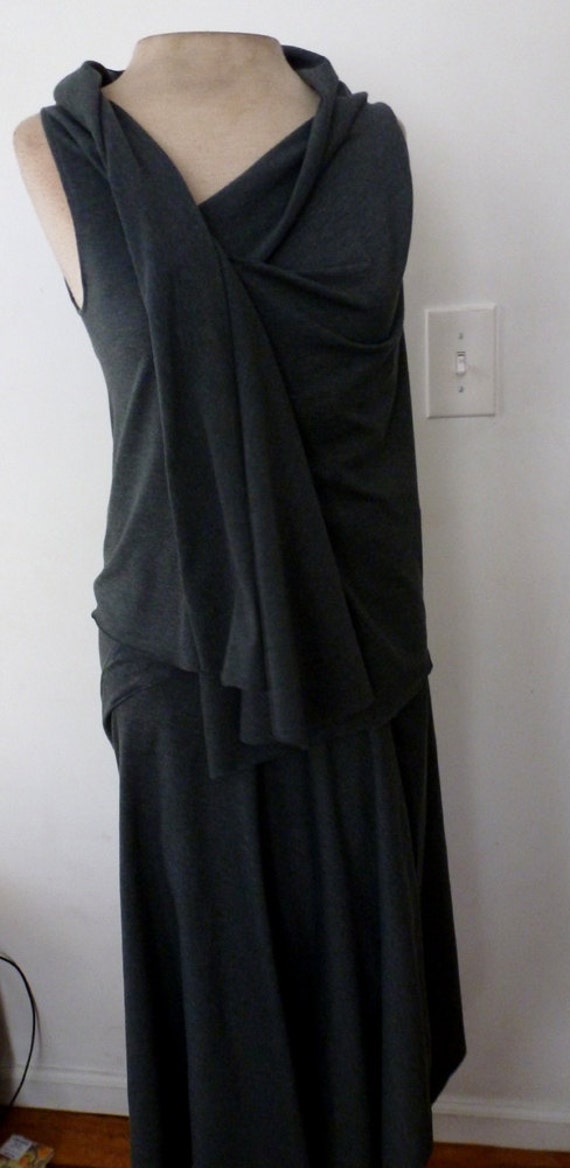 Gray cotton lycra long shawl dress by Cheryl Johnston | Etsy