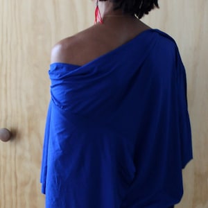 I&#39;m here Royal Blue (color varies)rayon jersey top with drape sleeves