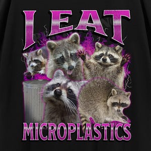 I Eat Microplastics Funny Raccoon Meme Bootleg Graphic T shirt, Unhinged Shirt, Offensive T shirts, Inappropriate Shirt, Cringe Shirt, Gen z