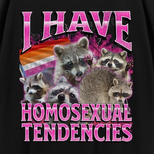 I Have Homosexual Tendencies Funny Raccoon Meme Bootleg Graphic T shirt, Lesbian Shirt, Unhinged, Offensive T shirts, Inappropriate Gay Lgbt