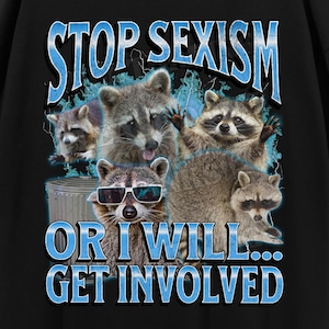 Stop Sexism Funny Raccoon Meme Bootleg Graphic T shirt, Unhinged Shirt, Offensive T shirts, Inappropriate Shirt, Cringe Shirt, Gen z Gift