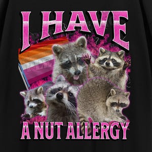 I Have A Nut Allergy Funny Raccoon Meme Bootleg Graphic T shirt, Lesbian Shirt, Unhinged, Offensive T shirts, Inappropriate Shirt, Gay Lgbt