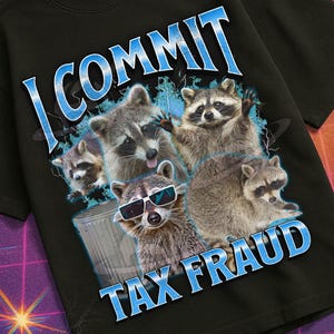 I Commit Tax Fraud Funny Raccoon Meme Bootleg Graphic T shirt, Unhinged Shirt, Cursed T shirt, Inappropriate Shirt, Offensive, Gen z Gift