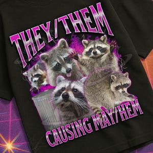 They Them Mayhem Funny Raccoon Meme Bootleg Graphic T shirt, Unhinged Shirt, Cursed T shirt, Inappropriate Shirt, Gen z Gift Tee, Lgbtq