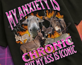 Anxiety Is Chronic Ass Is Iconic Funny Donkey Meme Bootleg Grafisch T-shirt, losgeslagen T-shirt, aanstootgevend T-shirt, ongepast T-shirt, Gen Z Gift