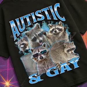 Autistic and Gay Funny Raccoon Meme Bootleg Graphic T shirt, Unhinged Shirt, Cursed T shirt, Inappropriate Shirt, Offensive Tee, Gen z Gift
