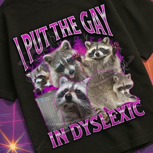 I Put The Gay In Dyslexic Funny Raccoon Meme Bootleg Graphic T shirt, Unhinged Shirt, Cursed T shirt, Inappropriate Shirt, Gen z Gift Shirt