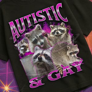 Autistic and Gay Funny Raccoon Meme Bootleg Graphic T shirt, Unhinged Shirt, Cursed T shirt, Inappropriate Shirt, Offensive Tee, Gen z Gift