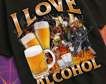 Kocham alkohol, zabawny, alkoholowy mem, podróbka, koszulka z grafiką, koszulka "Niezrównoważony", koszulka "Przeklęta", koszulka "Obraźliwa", prezent dla generacji Z, koszulka z piwem