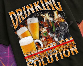 Koszulka z zabawnym memem alkoholowym „Drinking Solution”, koszulka „Hinged”, koszulka „Cursed”, koszulka „Offensive”, prezent dla generacji Z, koszulka z piwem