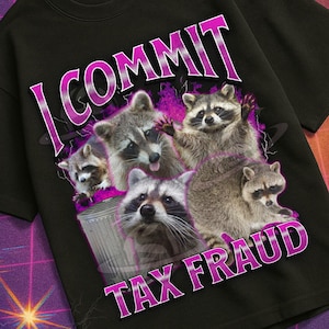 I Commit Tax Fraud Funny Raccoon Meme Bootleg Graphic T shirt, Unhinged Shirt, Cursed T shirt, Inappropriate Shirt, Offensive, Gen z Gift