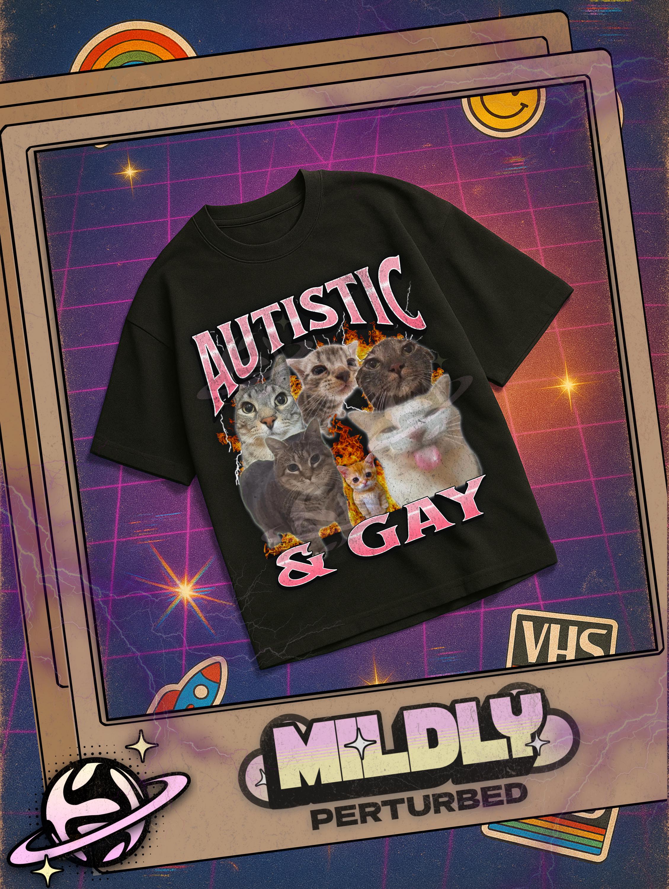 Autistic And Gay Funny Cat Meme Bootleg Graphic T shirt, Unhinged, Brainrot, Offensive T shirt, Inappropriate Cringe Shirt, Gen z Shirt Gift