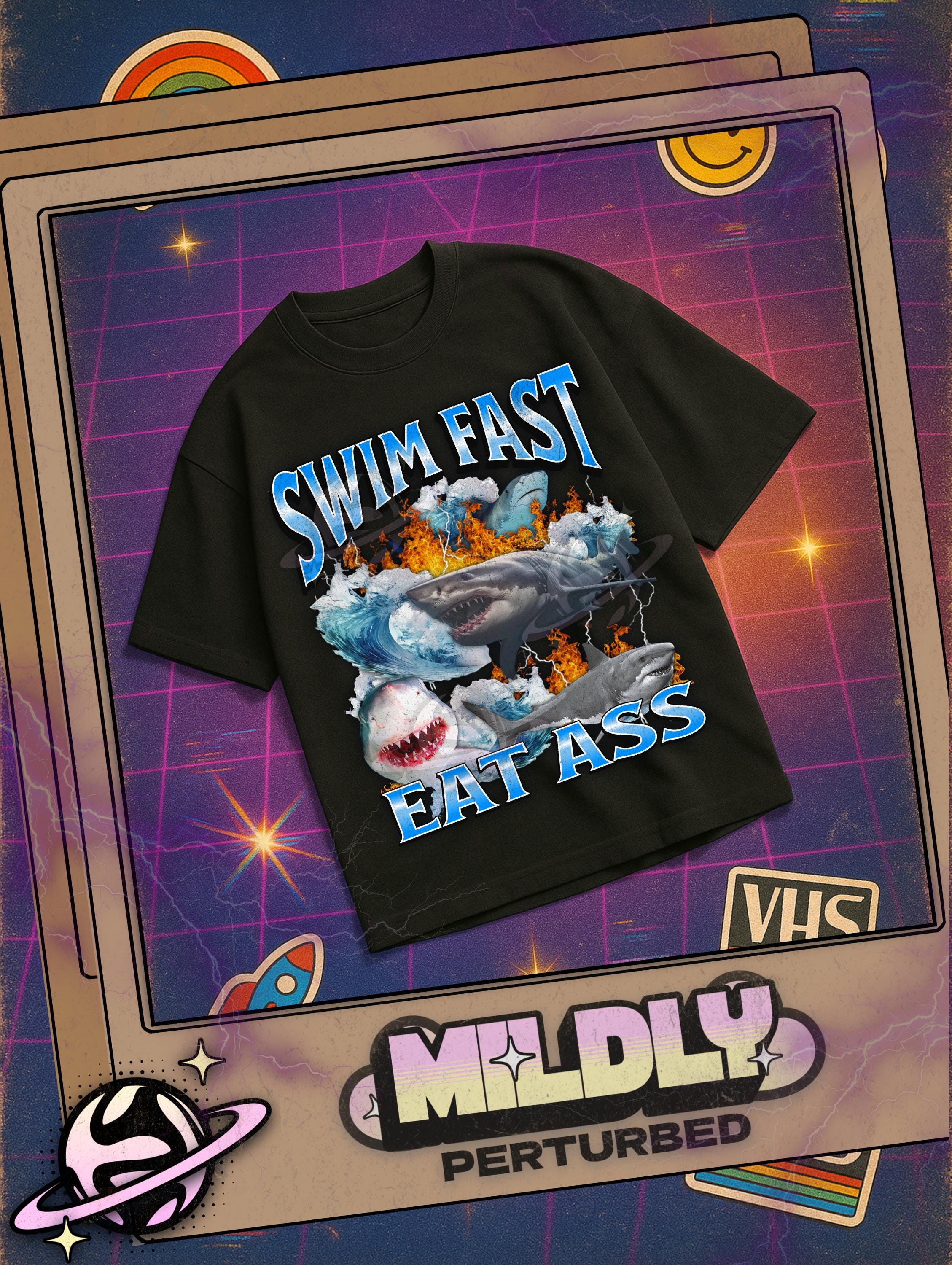 Swim Fast Eat Ass Funny Unhinged Shark Meme Bootleg T-shirt, Offensive Graphic Shirt, Inappropriate Gag T-shirt, Funny Cursed Meme Gift