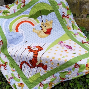 Baby Quilt made with Winnie the Pooh fabrics, Gender neutral quilt, unisex baby quilt, nursery bedding, crib quilt