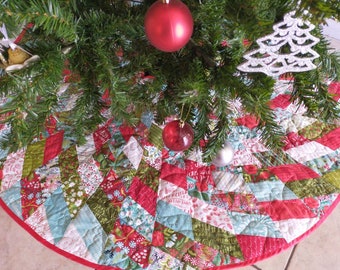 Quilted Christmas Tree Skirt, Red Green Blue Christmas Decor, LAST ONE