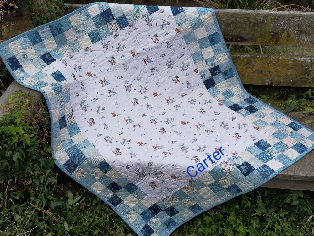 Peter Rabbit Baby Quilt in Blue Beatrix Potter Nursery Baby Boy Quilt Boy Nursery Decor Toddler Boy Blanket Etsy Canada