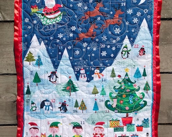 Advent Calendar Frosty Christmas, Personalized Christmas Decoration, Wall hanging, Fabric Advent Calendar