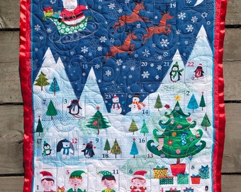 Advent Calendar Frosty Christmas, Personalized Christmas Decoration, Wall hanging, Fabric Advent Calendar