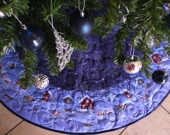 Blue Christmas Tree Skirt, Quilted tree skirt, Scandinavian Christmas Decor