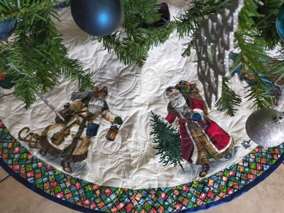 Quilted Christmas Tree Skirt Blue Tree Skirt Victorian Santa Personalized Option Etsy Canada