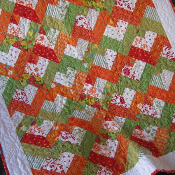 Lap Quilt  Baby Quilt or Throw Zig Zag with Fresh Flowers by Deb Strain
