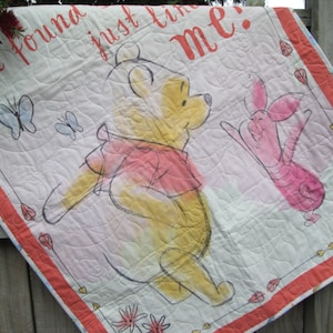 Baby Girl Quilt with Pooh, personalized baby quilt, classic Pooh quilt, newborn baby gift