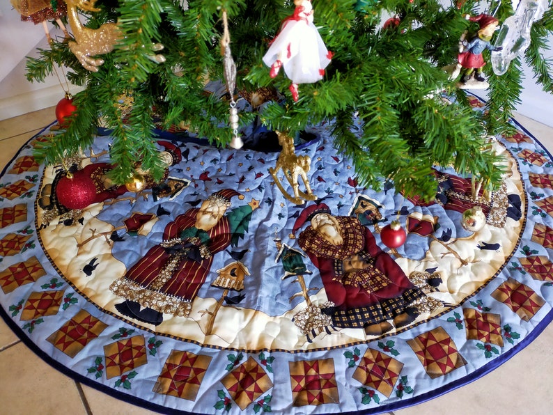 Christmas Tree Skirt Can Be Personalized Blue Christmas Tree Etsy