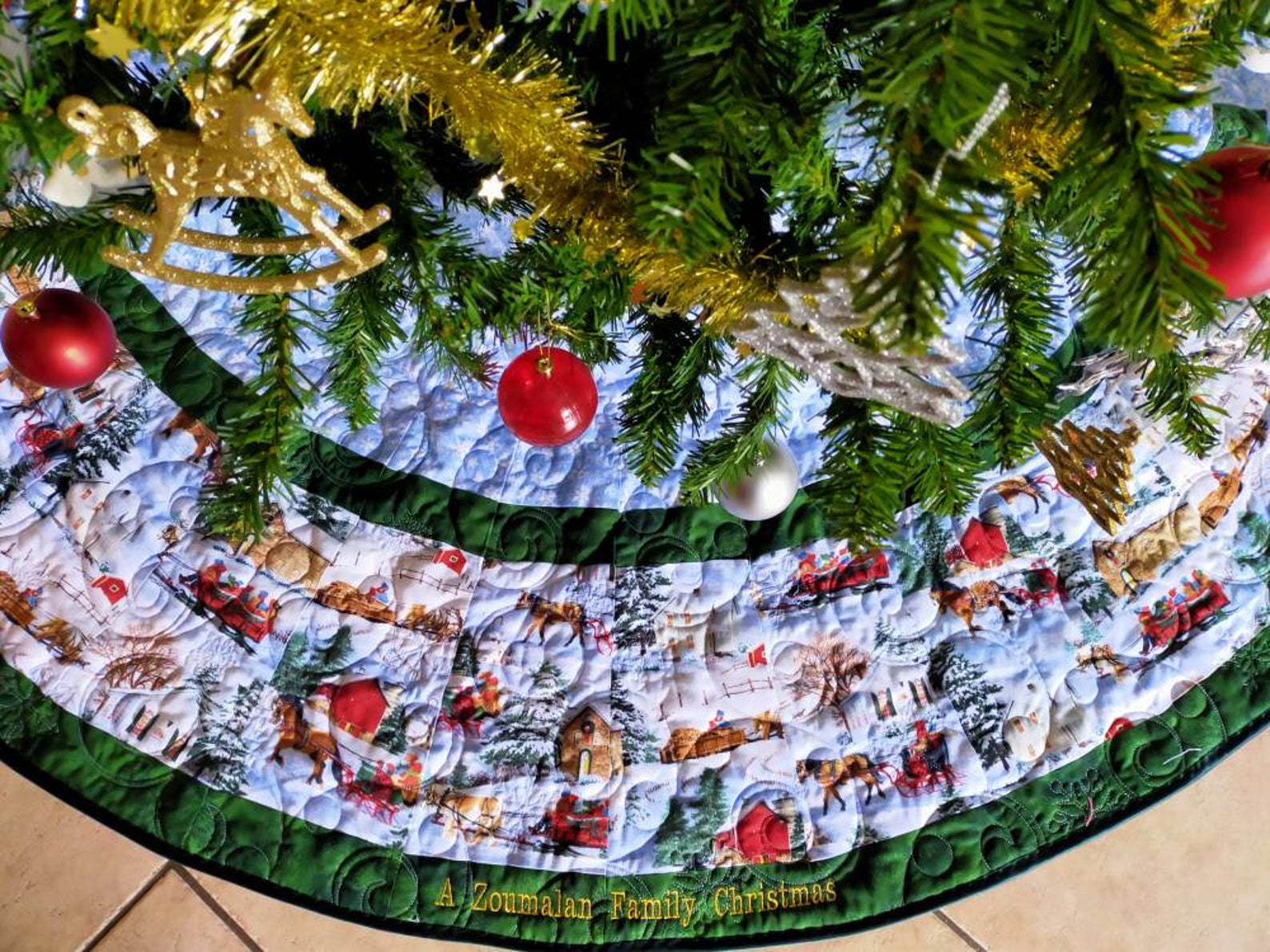 Extra Large Traditional Christmas Tree Skirt Sleigh Ride Etsy