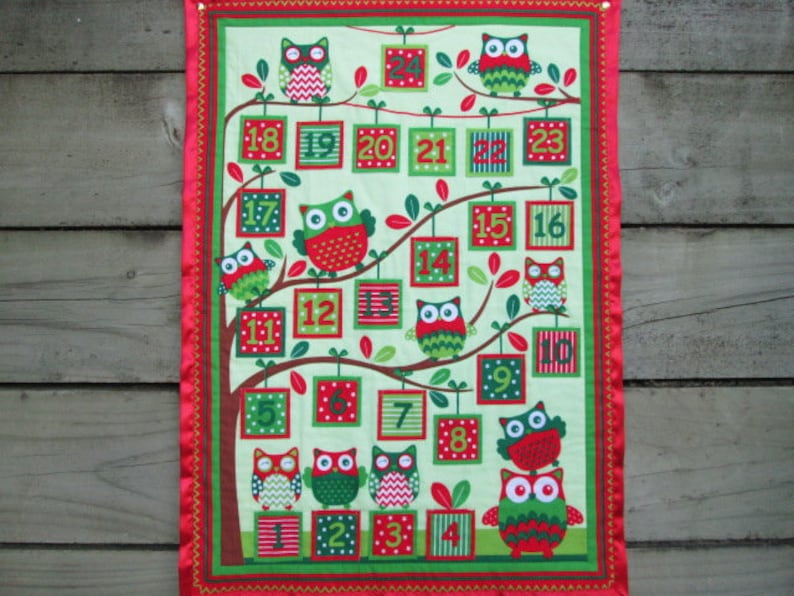 Owl Christmas Advent Calendar Wallhanging Christmas Gift Etsy