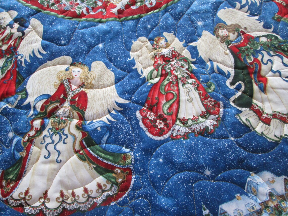 Quilted Christmas Tree Skirt Angels on High Angel Tree Skirt Etsy