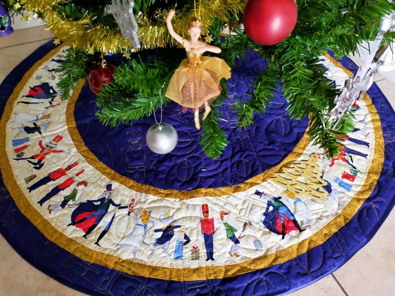 Nutcracker Christmas Tree Skirt Blue Gold Quilted Tree Skirt Etsy