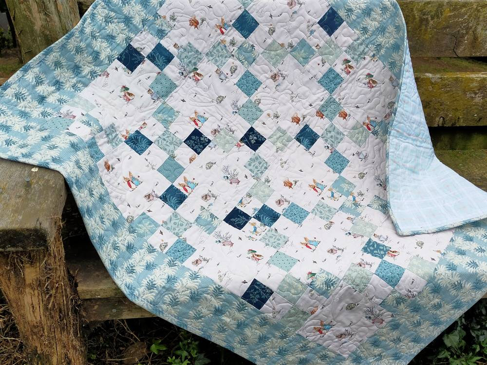 Peter Rabbit Baby Quilt, Patchwork Crib Quilt, Blue & White Nursery ...