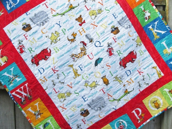 Dr Seuss Baby Quilt Abc Unisex Crib Bedding Nursery Decor Etsy