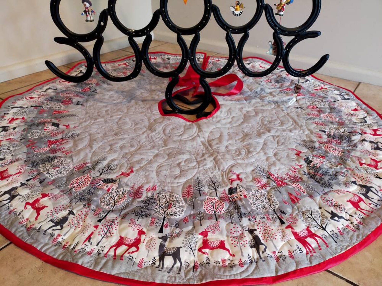 Christmas Tree Skirt Reindeer Scandi Etsy