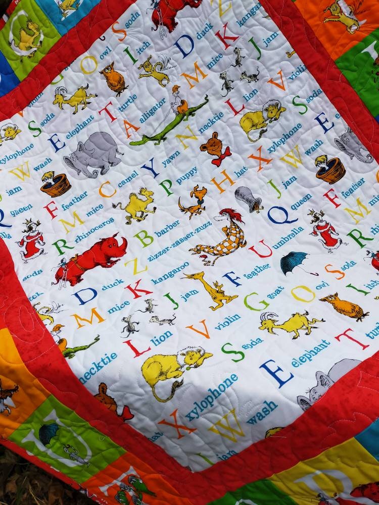 Dr Seuss Baby Quilt Abc Unisex Crib Bedding Nursery Decor Baby Bedding Etsy