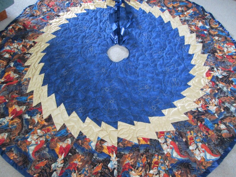 72 Nativity Christmas Tree Skirt Quilted Tree Skirt Etsy