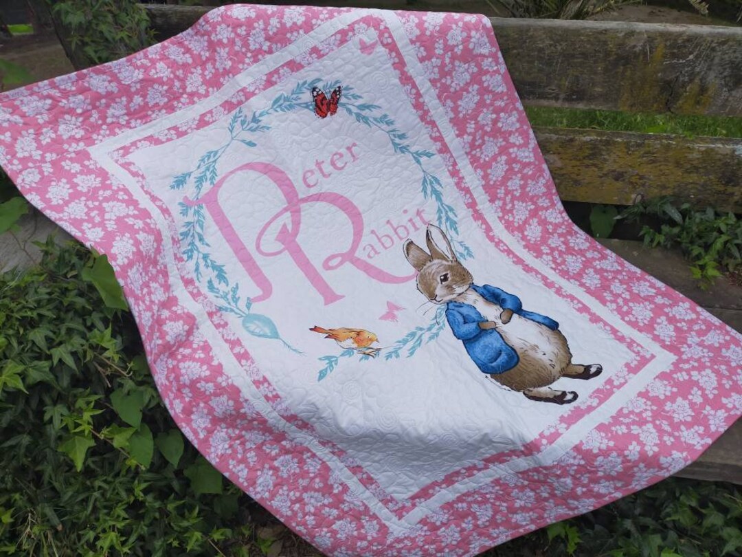 Baby Girl Quilt With Peter Rabbit, Pink Baby Quilt, Handmade Baby ...